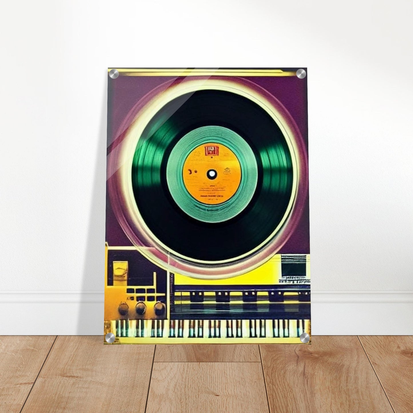 Colorful image of a vinyl record spinning on a retro turntable, evoking nostalgia and timeless music
