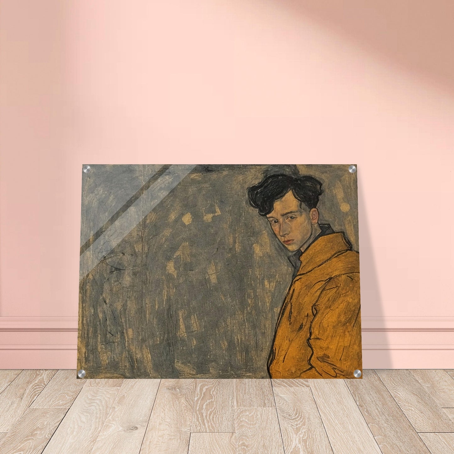 A portrait of a young man in a yellow jacket, his thoughtful expression framed against a muted, textured background.