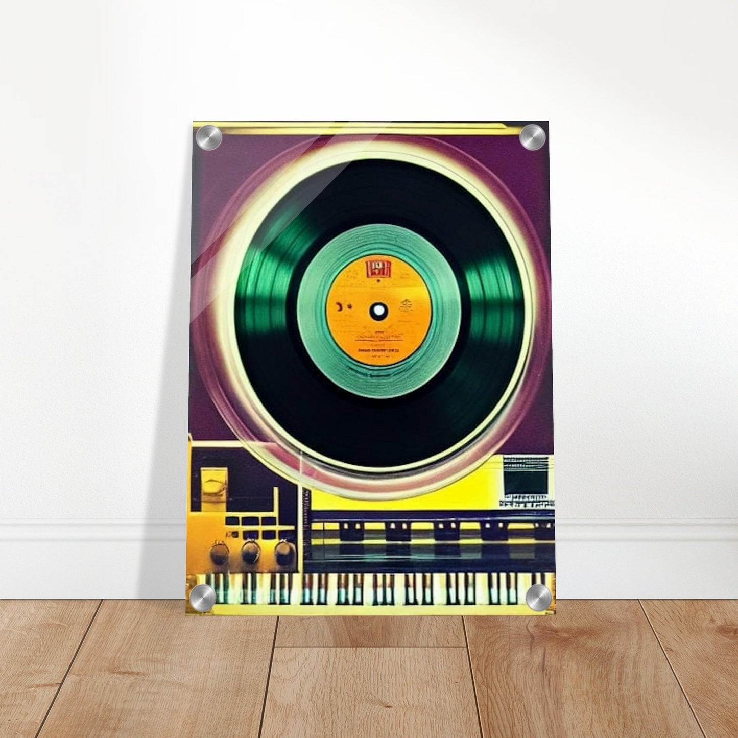 Colorful image of a vinyl record spinning on a retro turntable, evoking nostalgia and timeless music