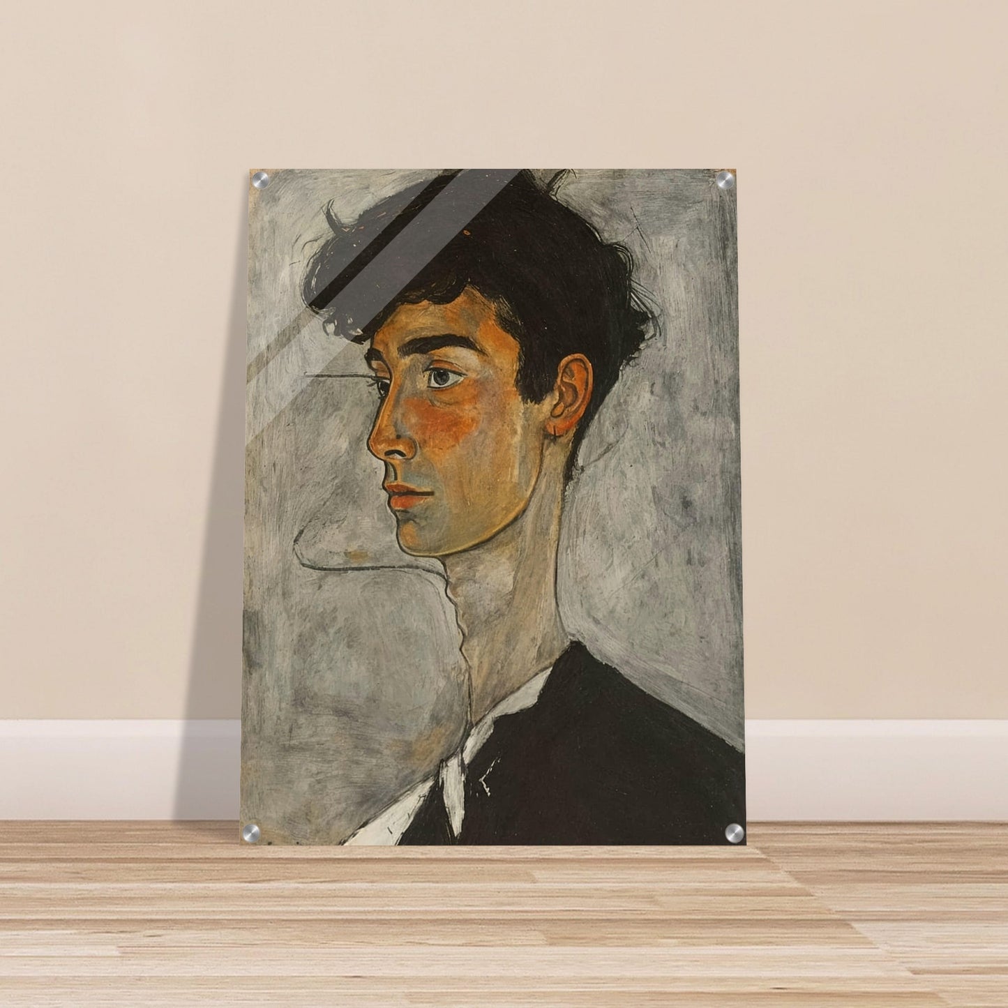 Expressive painting of a young man with a thoughtful expression, featuring warm tones and detailed facial features.