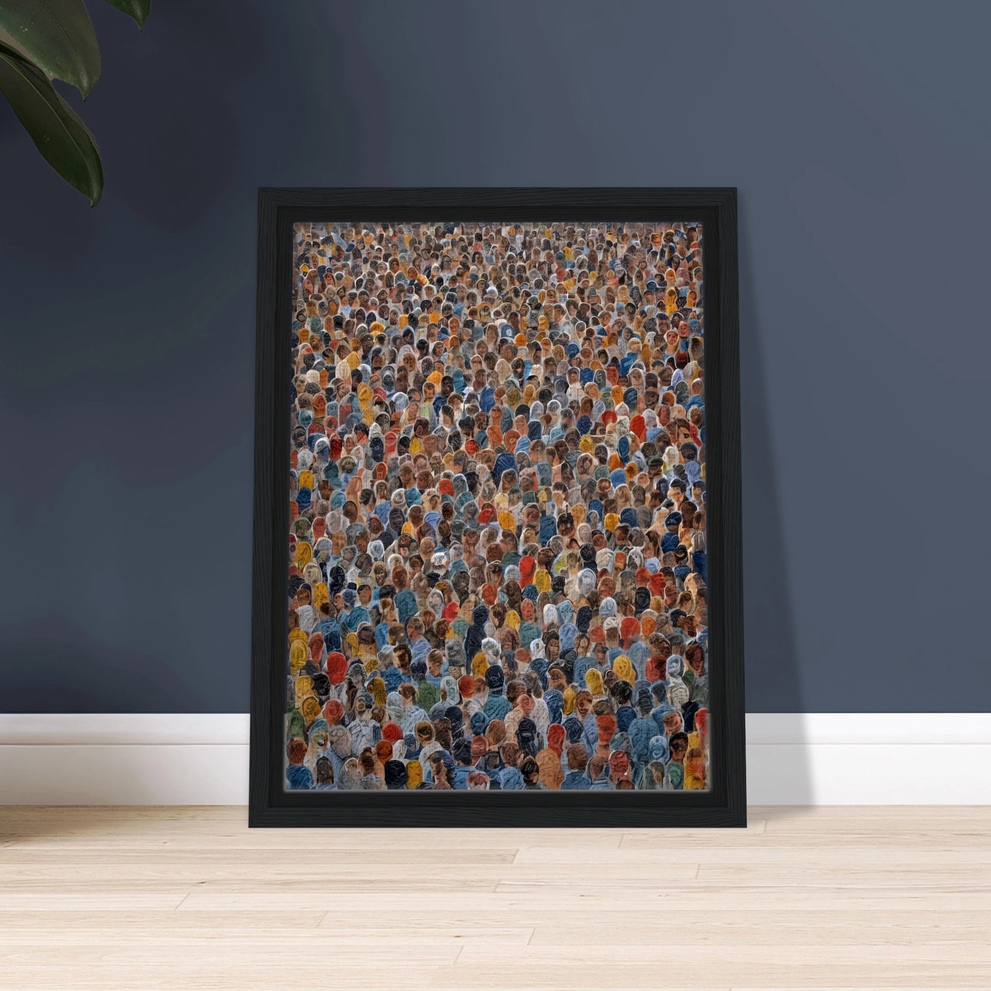 A densely packed crowd of diverse individuals wearing colorful clothing, viewed from above in a striking display of human unity.