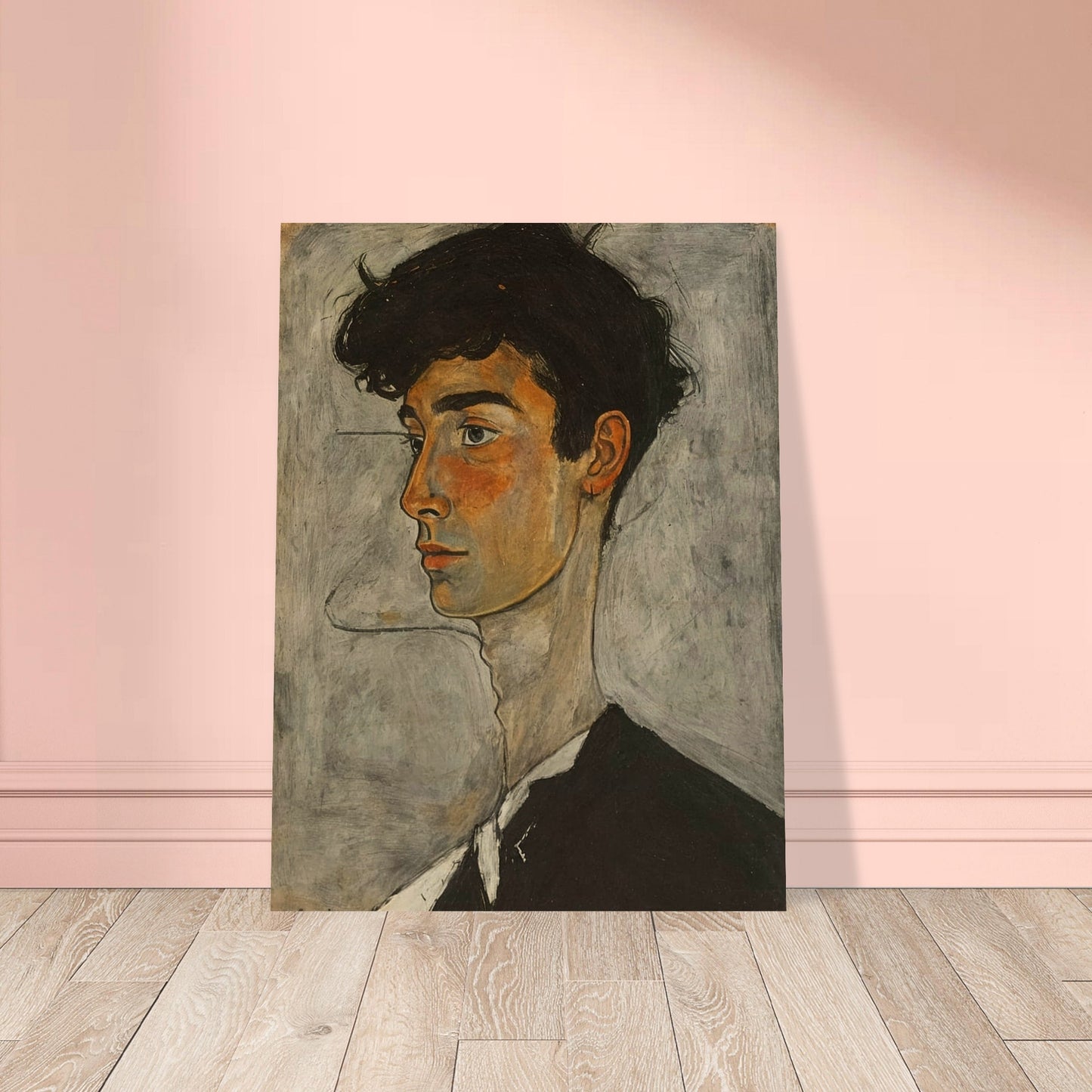 Expressive painting of a young man with a thoughtful expression, featuring warm tones and detailed facial features.