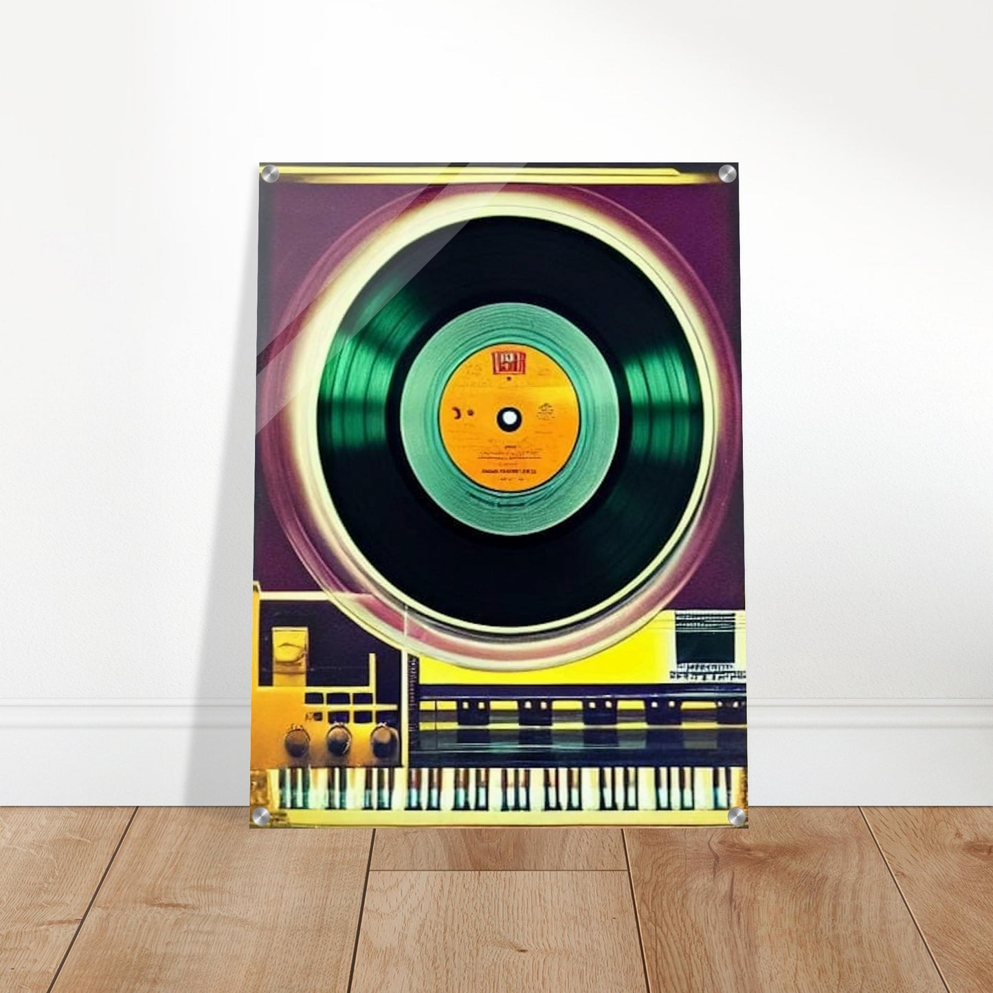 Colorful image of a vinyl record spinning on a retro turntable, evoking nostalgia and timeless music
