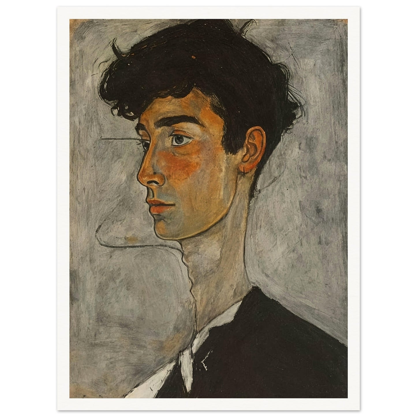 Expressive painting of a young man with a thoughtful expression, featuring warm tones and detailed facial features.