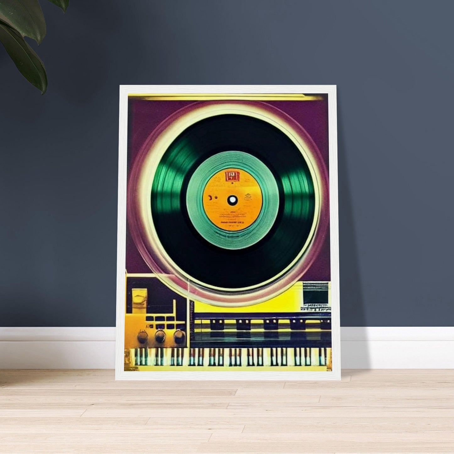 Colorful image of a vinyl record spinning on a retro turntable, evoking nostalgia and timeless music