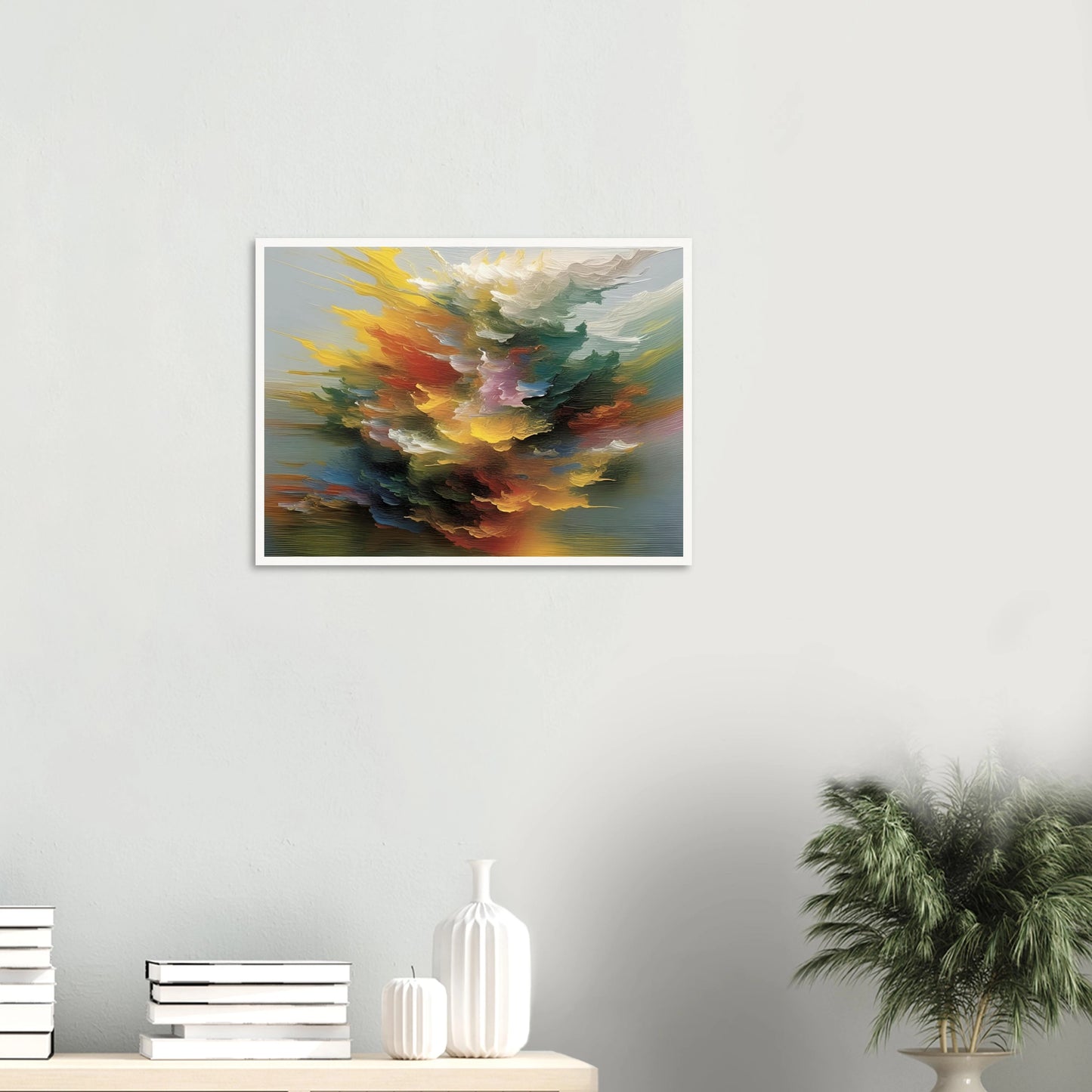 A swirling, radiant burst of multicolored abstract textures, resembling a cosmic explosion or floral cloud in motion.
