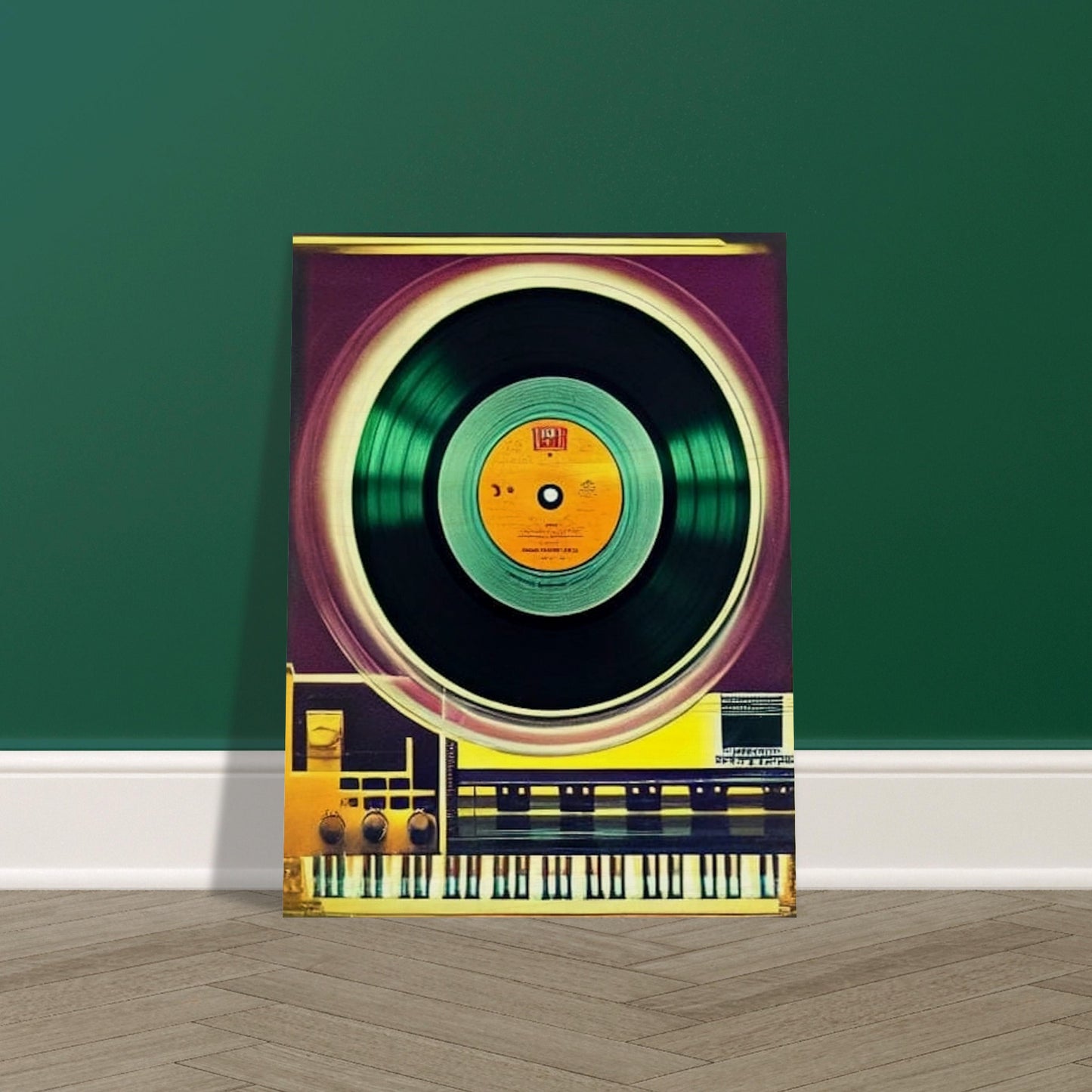 Colorful image of a vinyl record spinning on a retro turntable, evoking nostalgia and timeless music