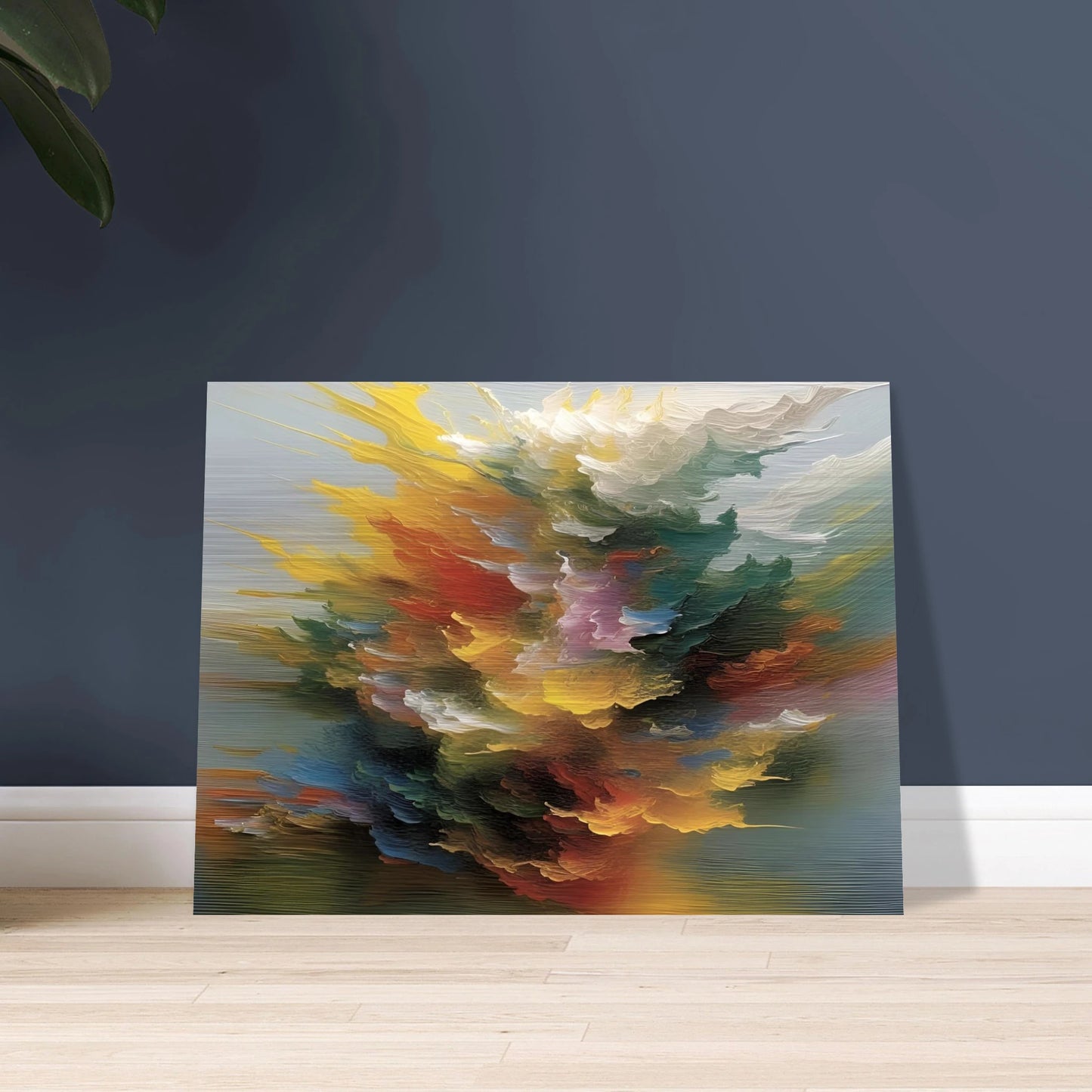 A swirling, radiant burst of multicolored abstract textures, resembling a cosmic explosion or floral cloud in motion.