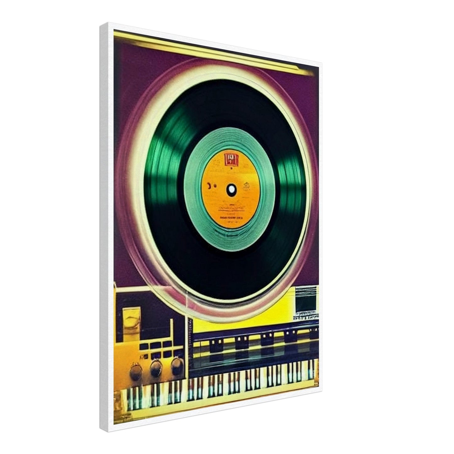Colorful image of a vinyl record spinning on a retro turntable, evoking nostalgia and timeless music