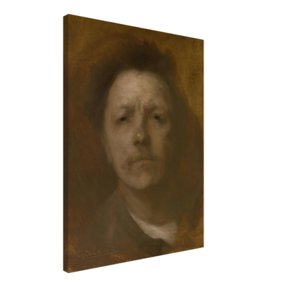 Hazy self-portrait of Eugène Carrière emerging from a brown background