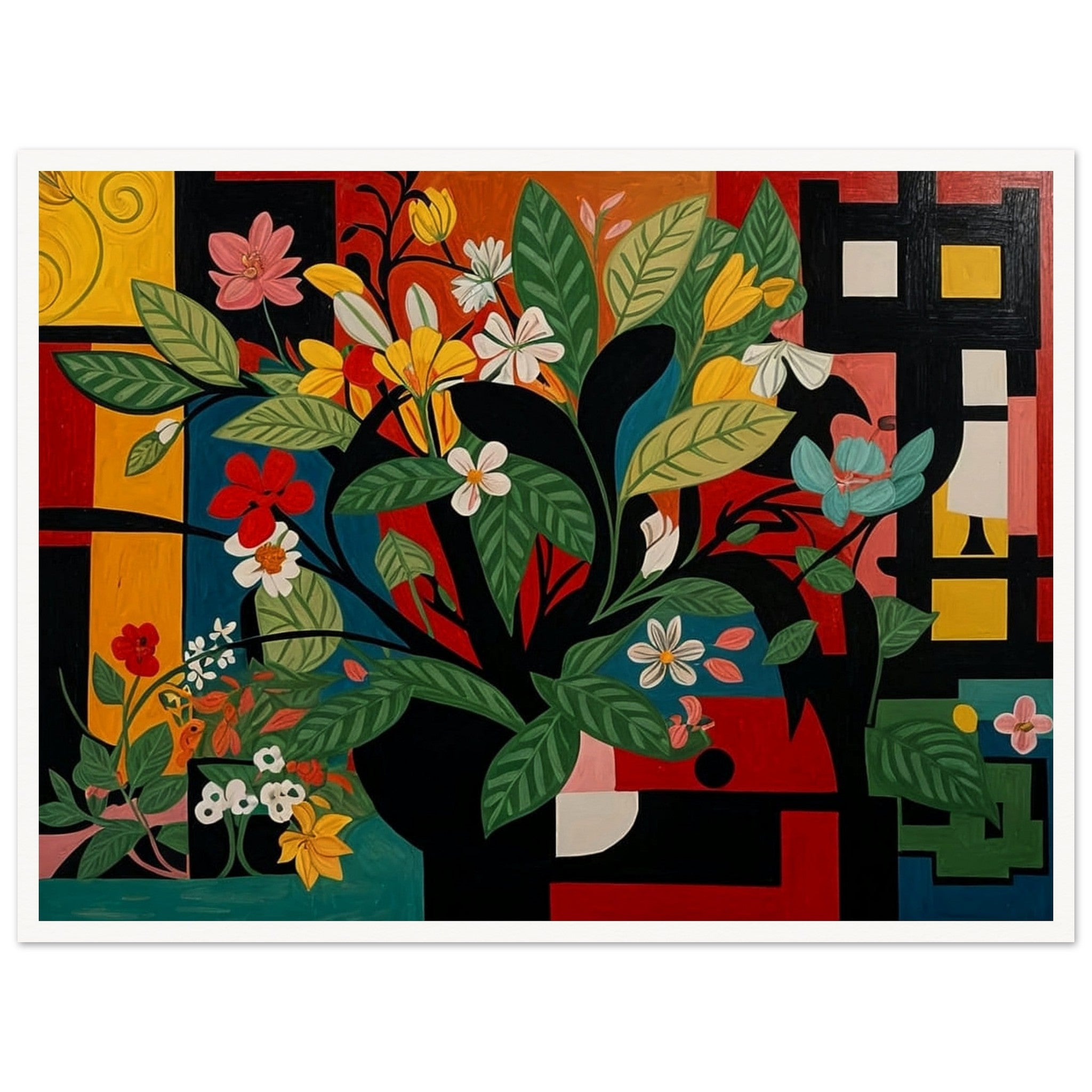 Modern Floral Symphony - Floral Geometric Wall Art | Hive Artes