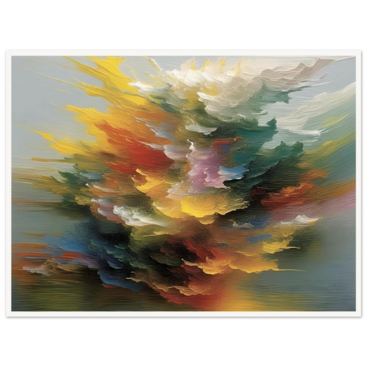 A swirling, radiant burst of multicolored abstract textures, resembling a cosmic explosion or floral cloud in motion.