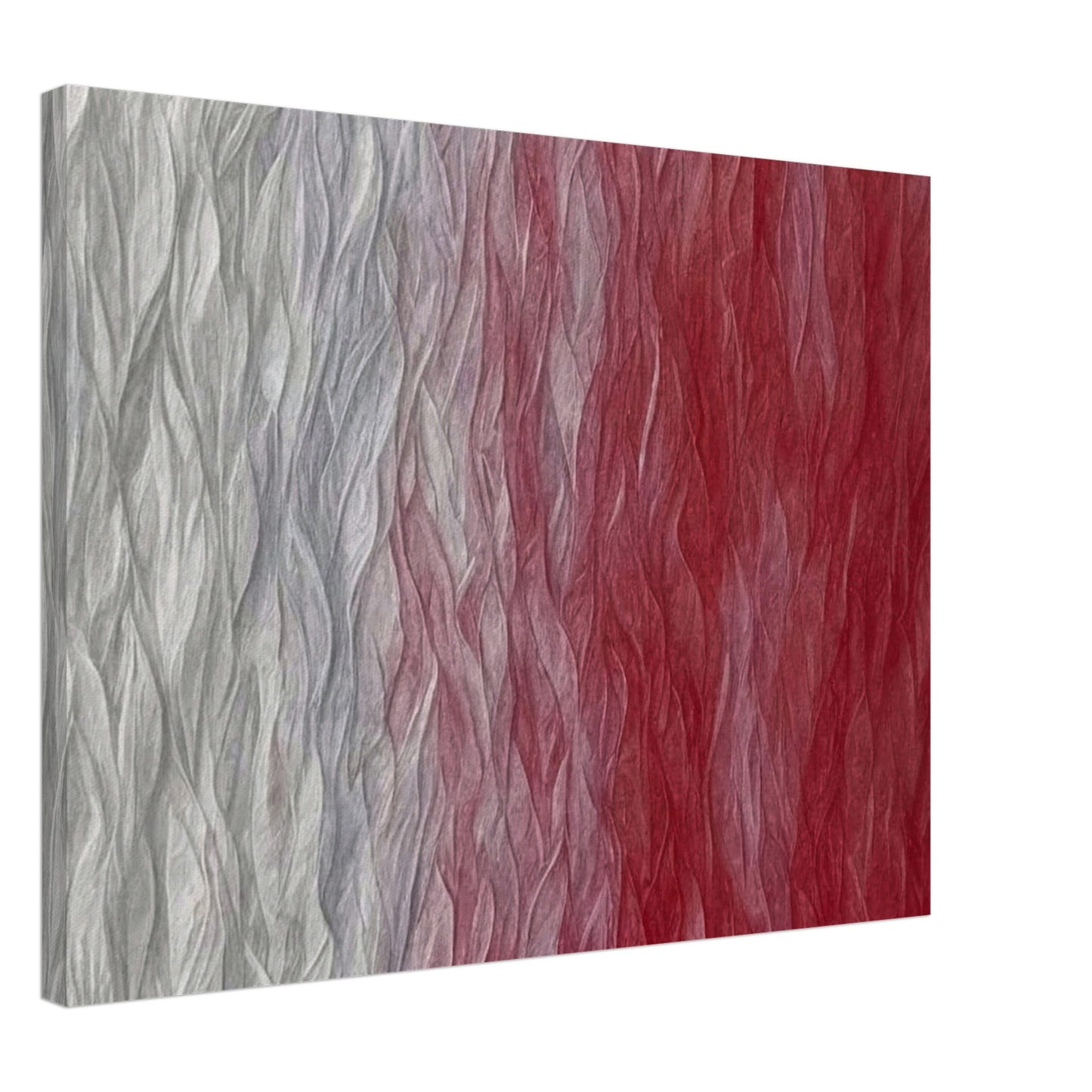 Soft textured waves shifting from pale gray to deep crimson, creating a mesmerizing gradient with rippling patterns.