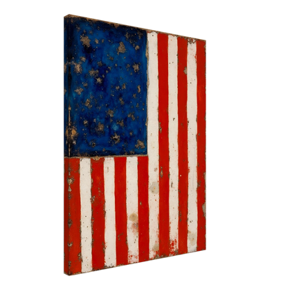 A timeworn American flag with faded stars and stripes, marked by age and texture that reflect enduring spirit.