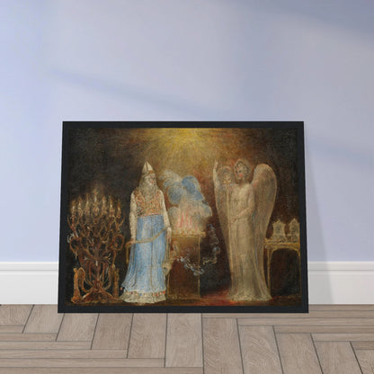 Angel appears before Zacharias in a glowing biblical temple scene by William Blake