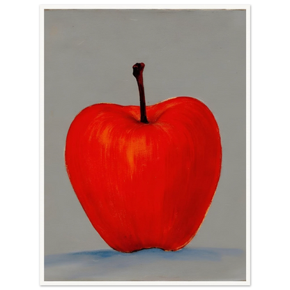 A vivid red apple stands alone against a muted gray backdrop, its glowing form balancing simplicity, boldness, and quiet elegance.