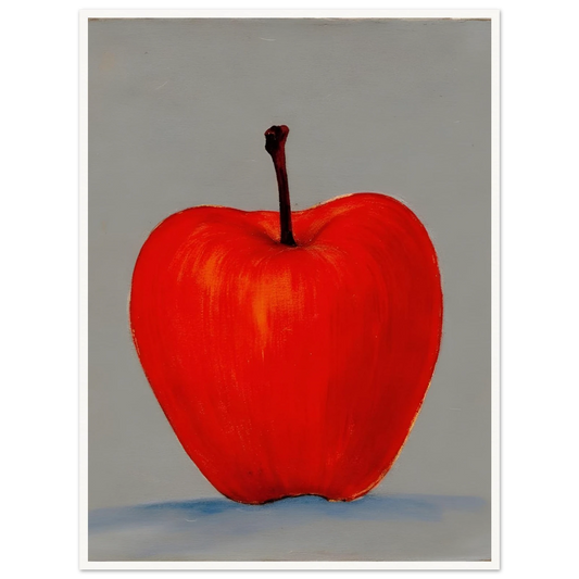 A vivid red apple stands alone against a muted gray backdrop, its glowing form balancing simplicity, boldness, and quiet elegance.