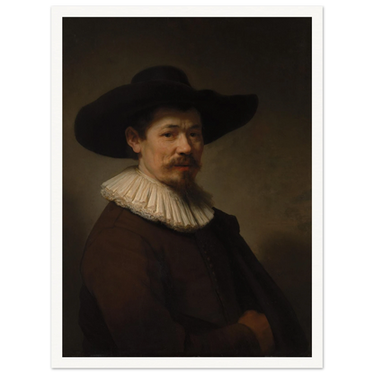 Portrait of Herman Doomer in a black hat, white ruff, and dark coat against a shadowed background