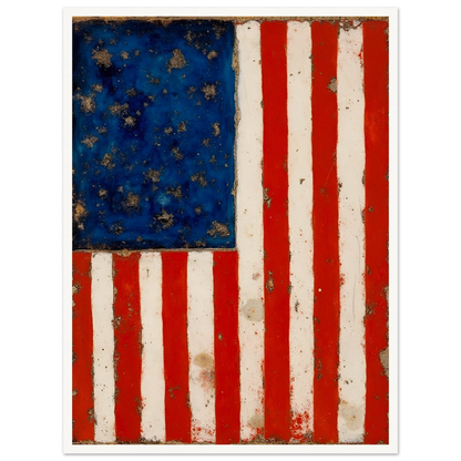 A timeworn American flag with faded stars and stripes, marked by age and texture that reflect enduring spirit.