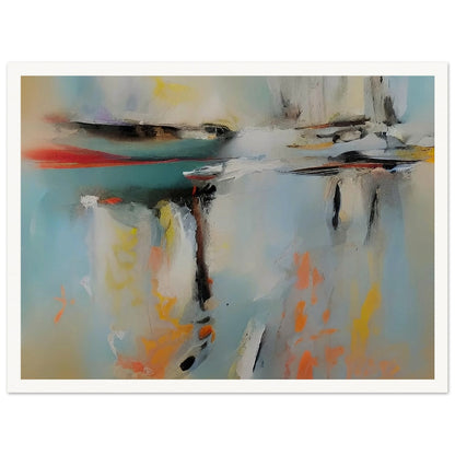 An abstract painting with soft, blurred colors reflecting on a calm water surface, creating a serene and tranquil atmosphere.