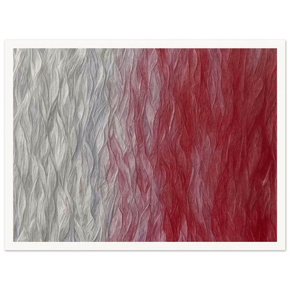 Soft textured waves shifting from pale gray to deep crimson, creating a mesmerizing gradient with rippling patterns.