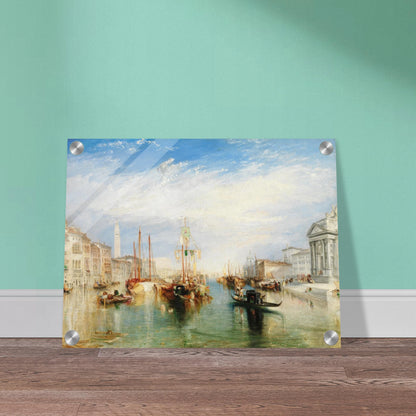 Gondolas and sailing boats fill Venice’s Grand Canal beneath a bright blue sky and luminous clouds.