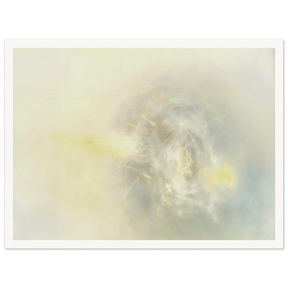 Soft luminous haze of ivory, pearl, and faint yellow gathers in an ethereal swirl, like light emerging through mist.