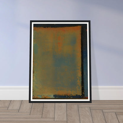 A serene abstract painting with shades of blue, orange, and yellow blending softly together in a rectangular form.