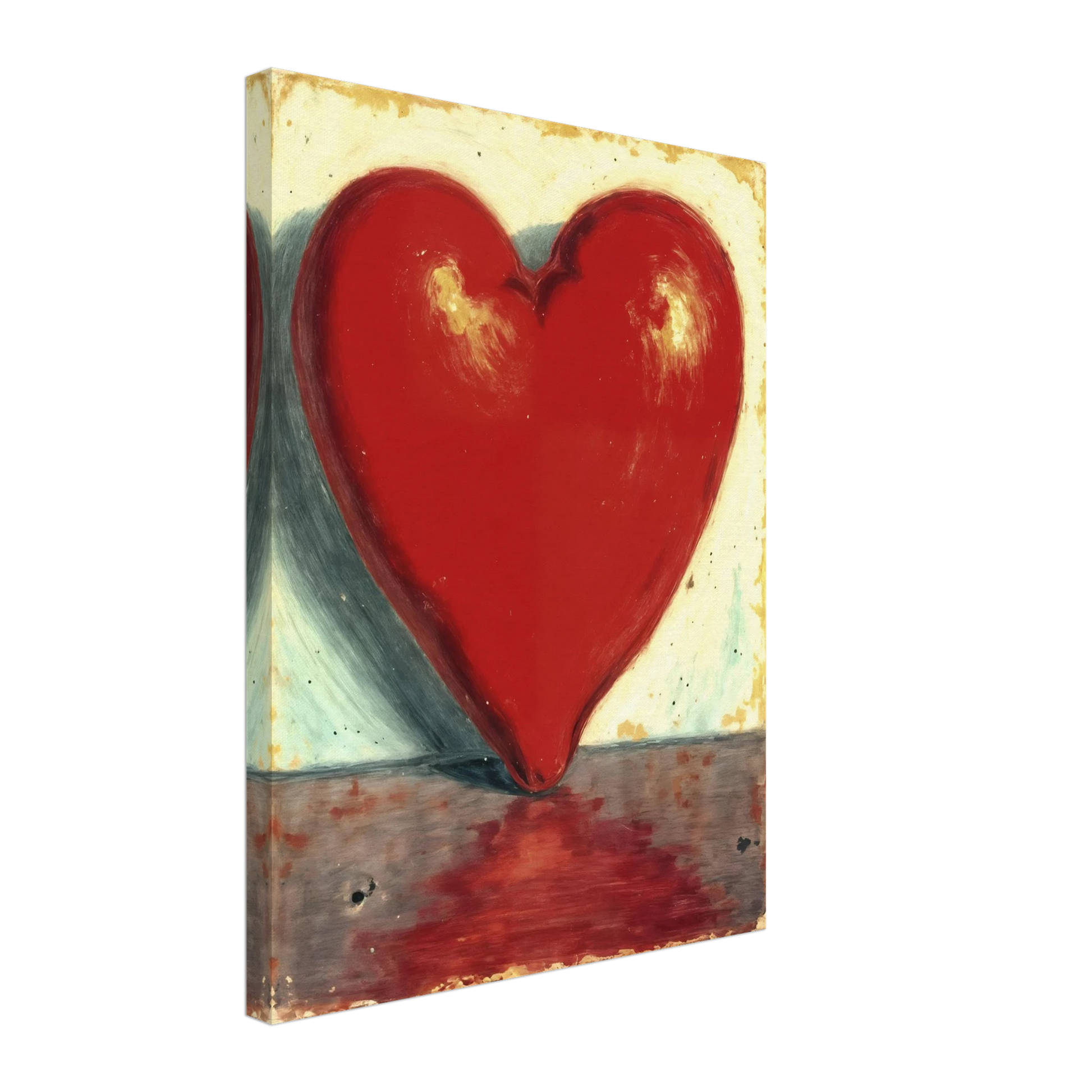 Bold crimson heart form stands luminous against a soft textured backdrop, reflecting warmth, passion, and emotional depth.