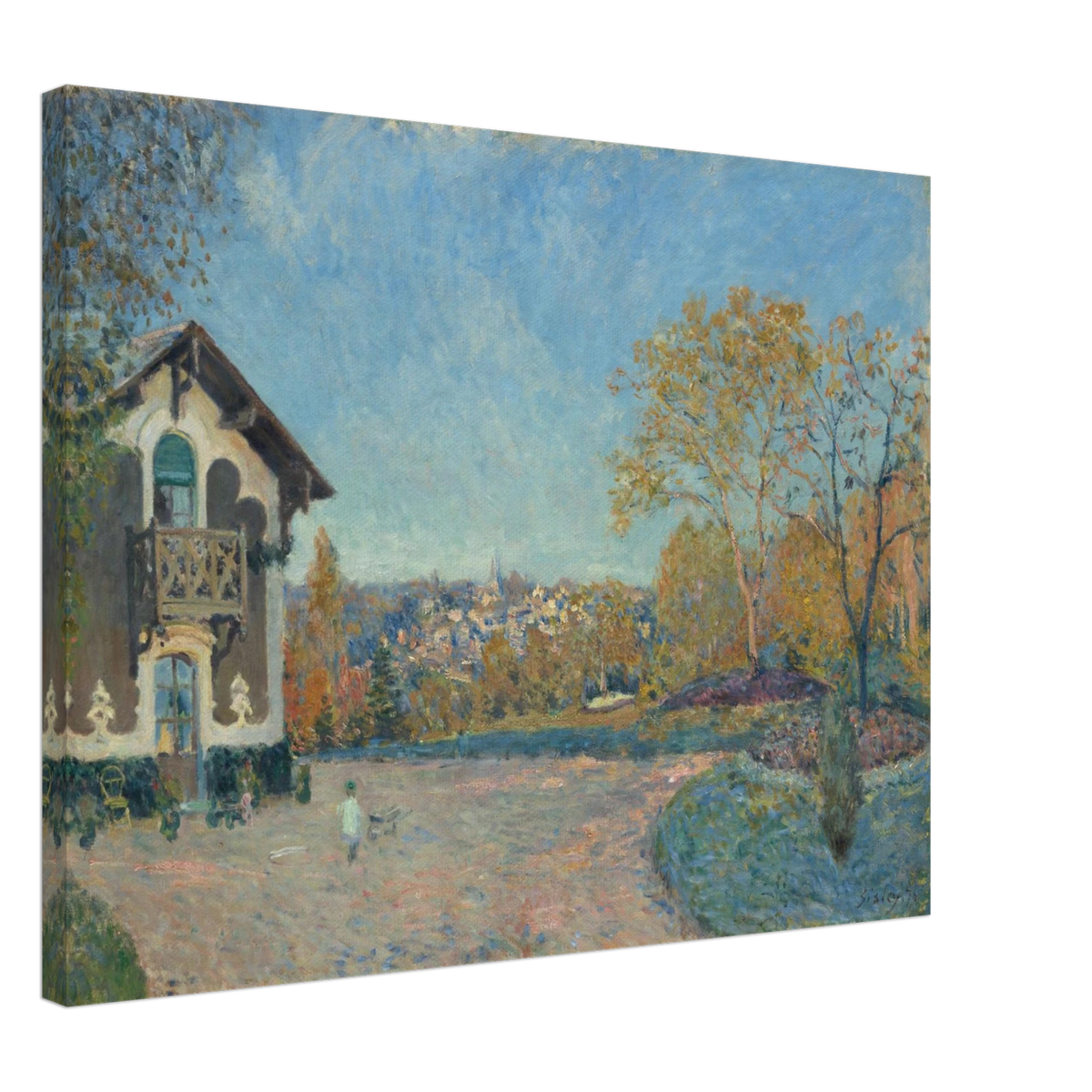A villa and autumn trees overlook Marly-le-Roi beneath a luminous blue sky.