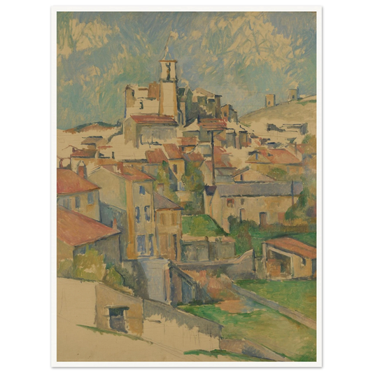 Hill town of Gardanne with red-roofed buildings and a church tower under a blue sky