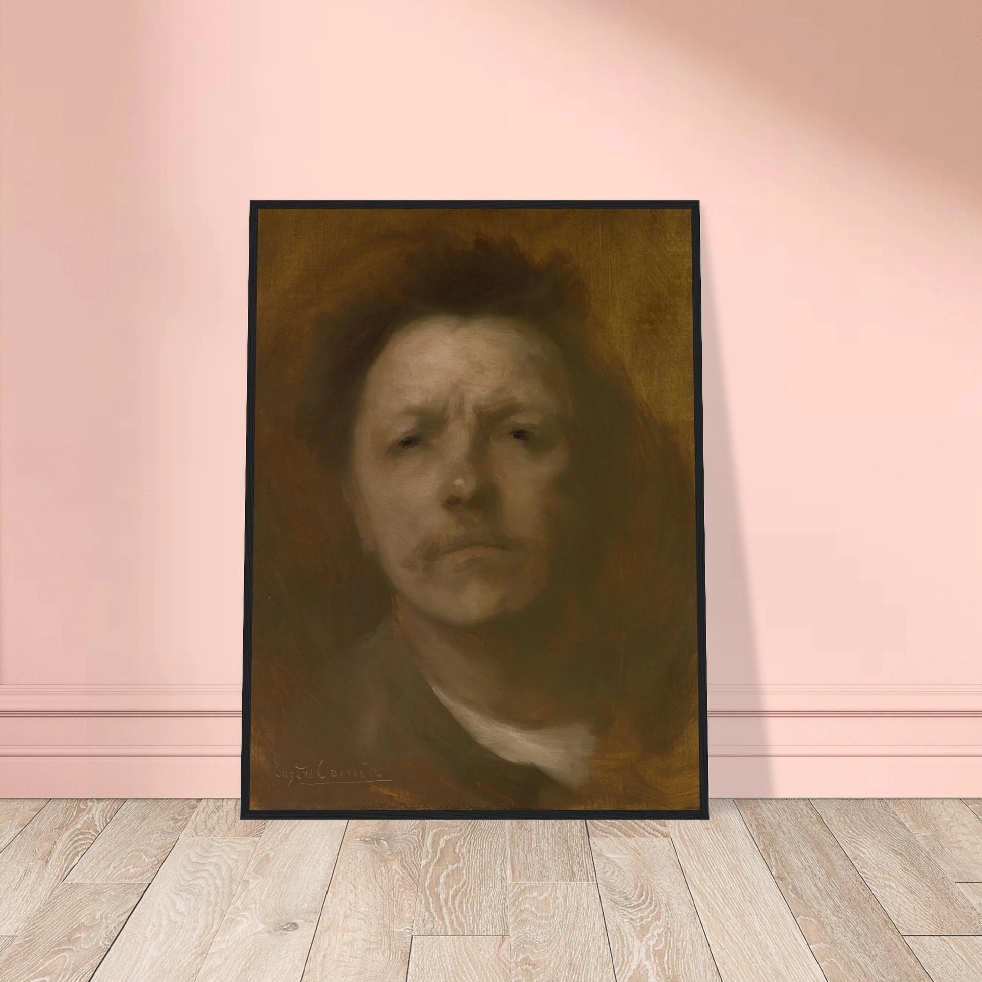 Hazy self-portrait of Eugène Carrière emerging from a brown background
