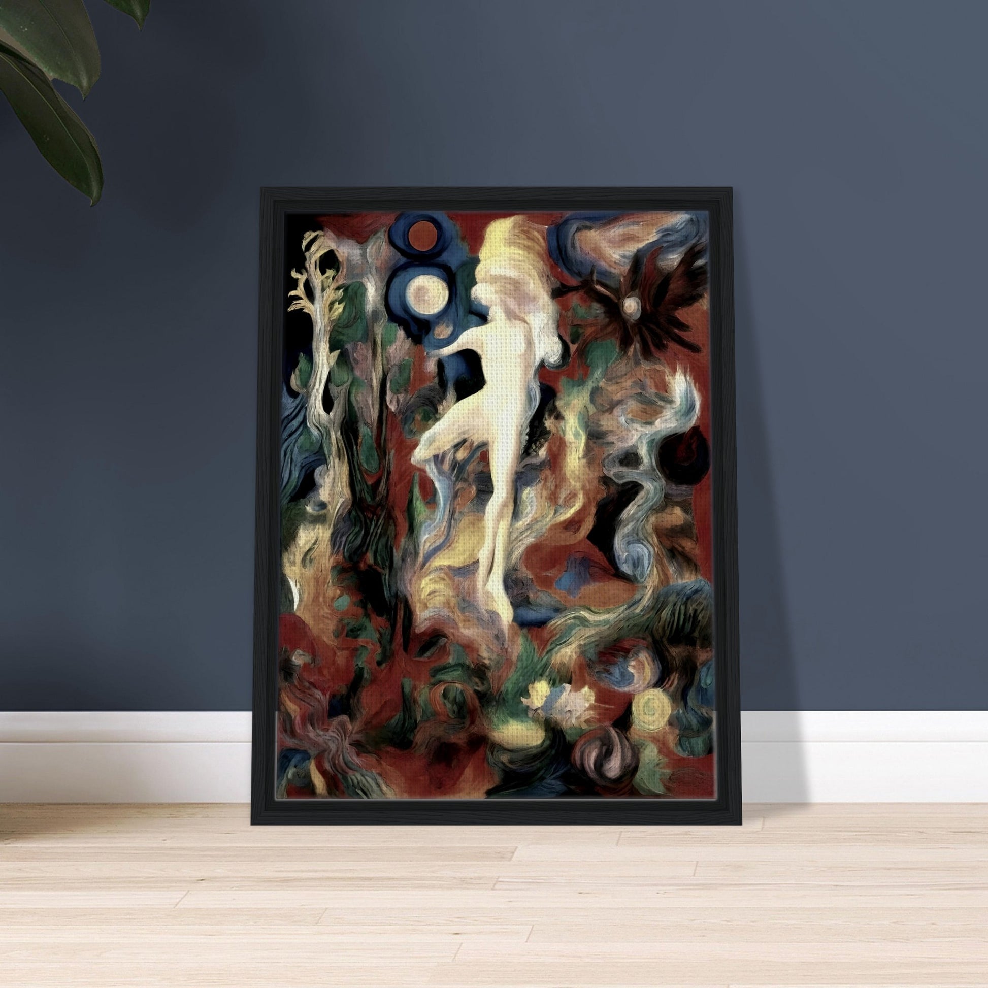 A surreal painting of a glowing figure dancing amidst swirling, vibrant colors and cosmic shapes, evoking a dreamlike atmosphere.