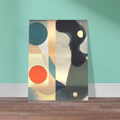 A serene composition featuring flowing shapes, bold circles, and muted tones of teal, orange, and cream, creating a modern abstract design.