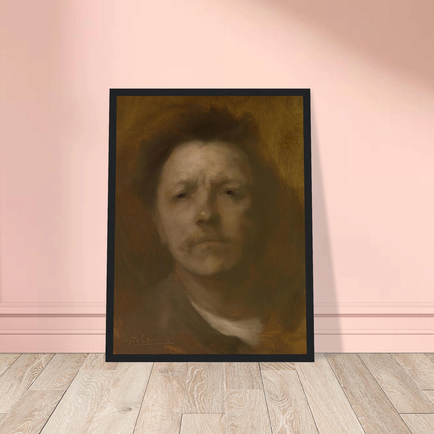 Hazy self-portrait of Eugène Carrière emerging from a brown background