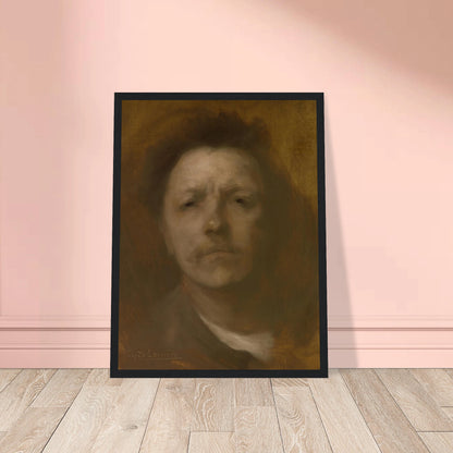 Hazy self-portrait of Eugène Carrière emerging from a brown background