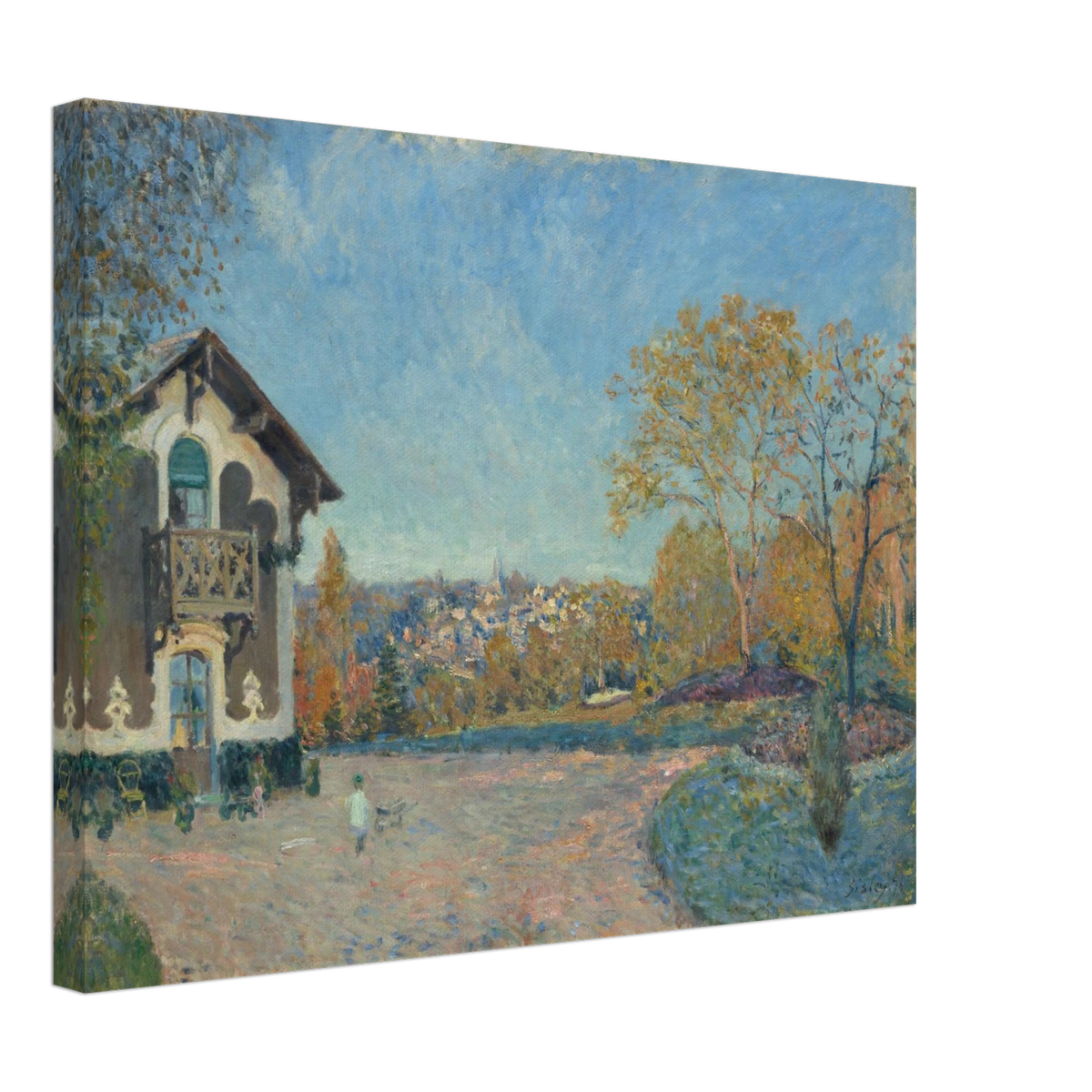 A villa and autumn trees overlook Marly-le-Roi beneath a luminous blue sky.