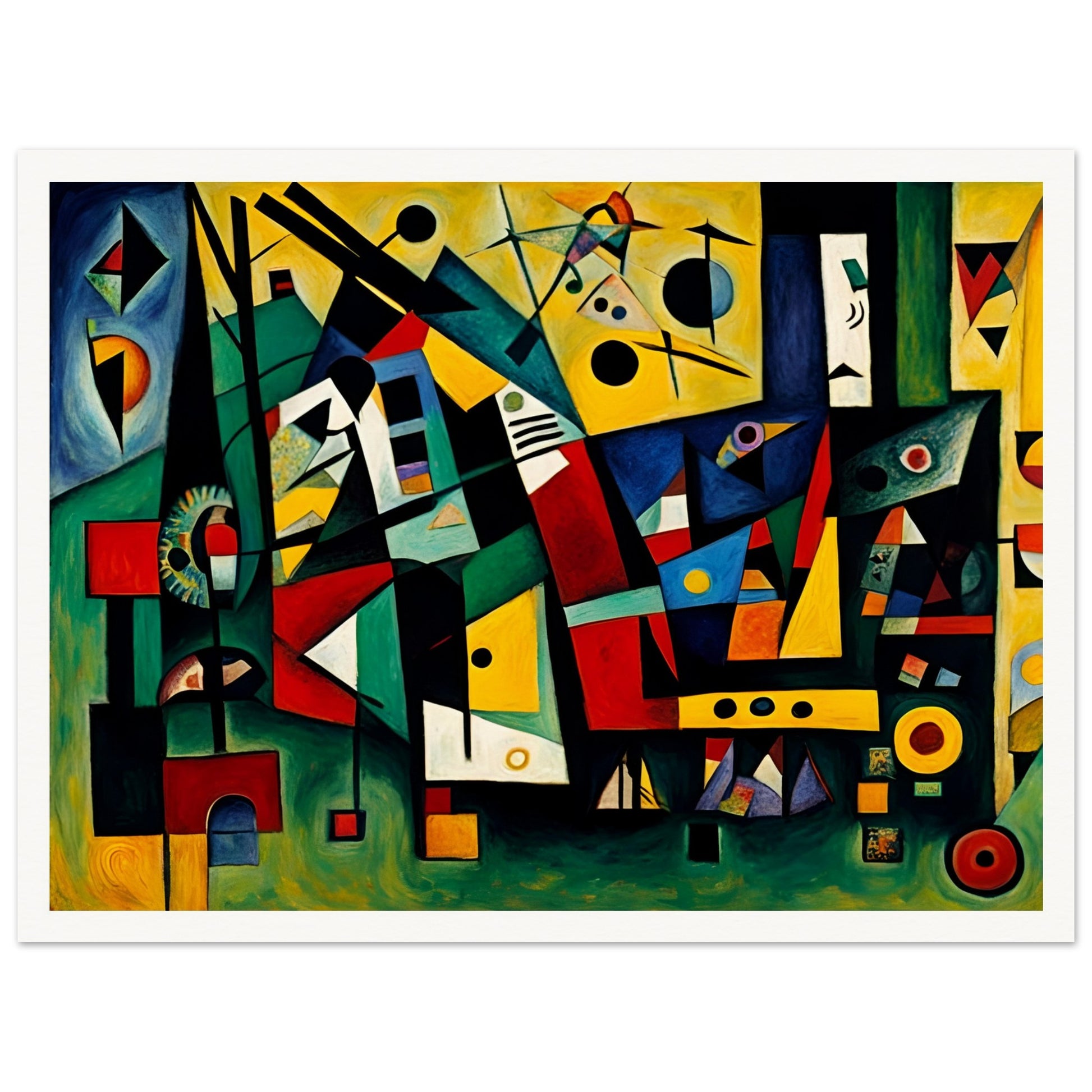 A dynamic and colorful composition of bold shapes, lines, and vivid colors, evoking movement, energy, and creative expression.