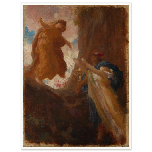 Angel appears before Tahitian figures in a softly colored sacred scene