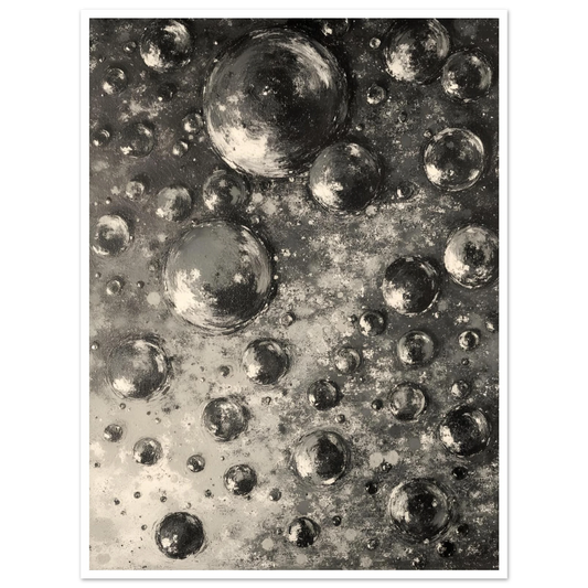 Clusters of glimmering spherical forms float in a cosmic expanse, evoking the vast silence and depth of outer space.
