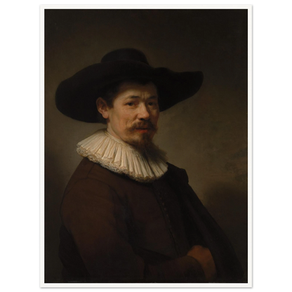 Portrait of Herman Doomer in a black hat, white ruff, and dark coat against a shadowed background