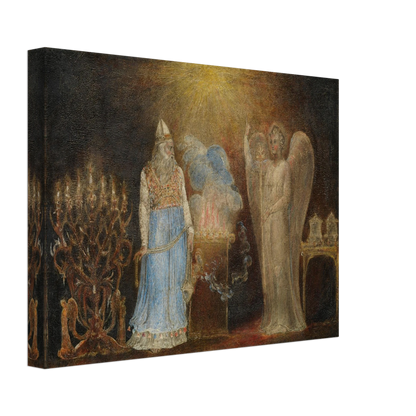 Angel appears before Zacharias in a glowing biblical temple scene by William Blake