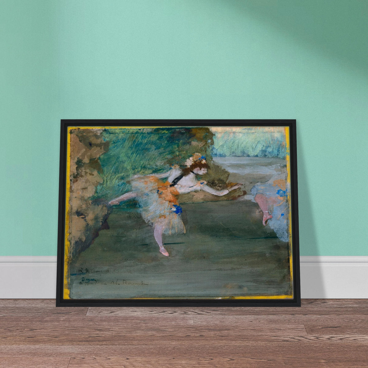 A ballet dancer in a pale tutu performs onstage, with another dancer partly visible at the side.