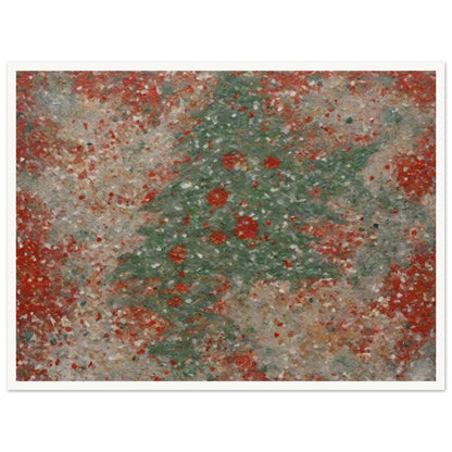 A textured artwork featuring a subtle Christmas tree shape in green, surrounded by red and white festive hues, creating a wintery charm.