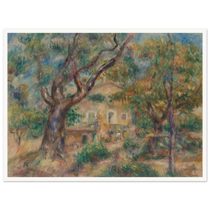 Sunlit farm buildings and trees at Les Collettes in Cagnes, painted with loose, vibrant brushstrokes.