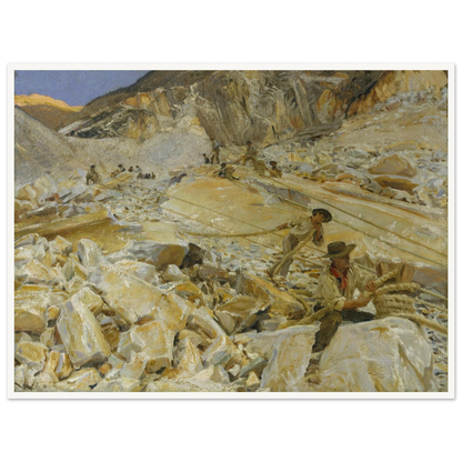 Workers guide marble blocks through sunlit Carrara quarries by John Singer Sargent