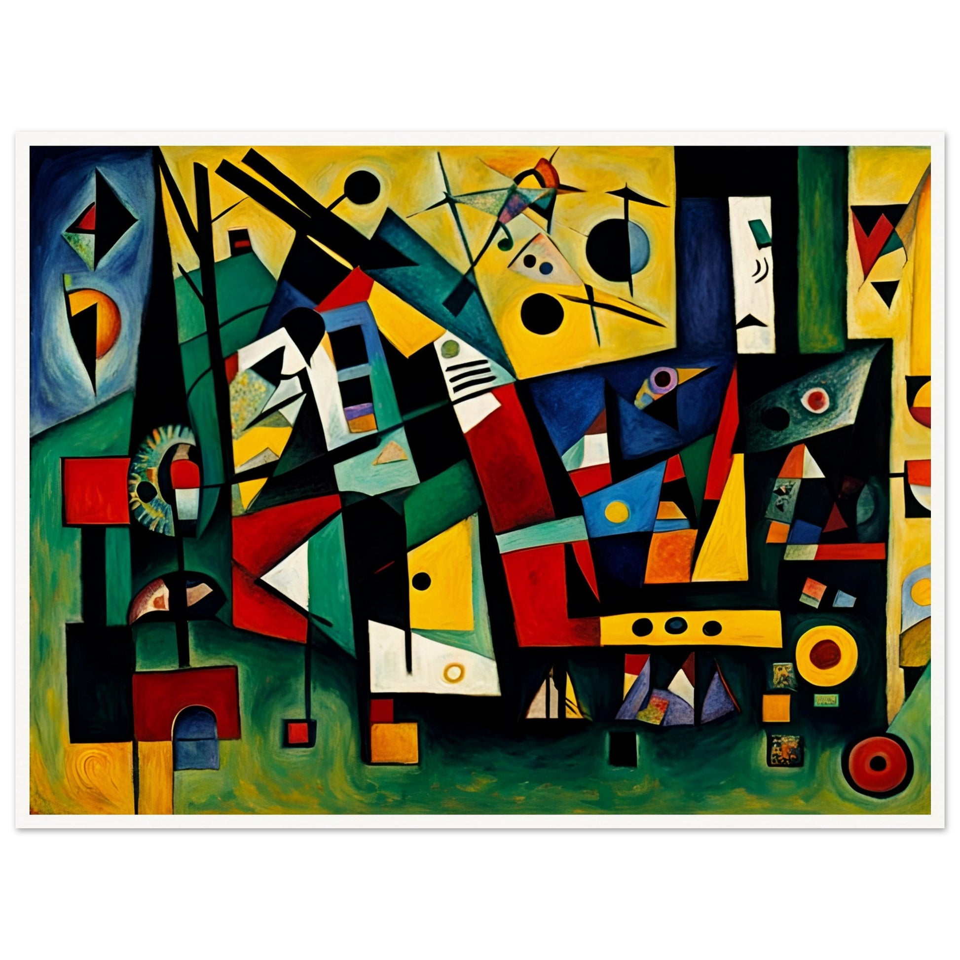 A dynamic and colorful composition of bold shapes, lines, and vivid colors, evoking movement, energy, and creative expression.