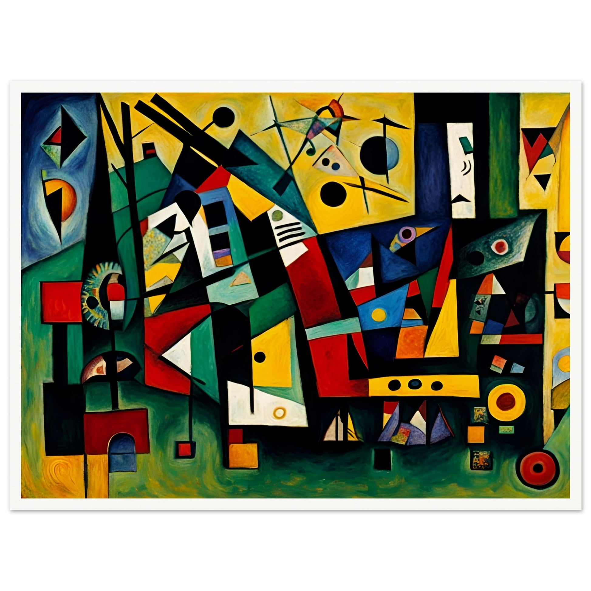A dynamic and colorful composition of bold shapes, lines, and vivid colors, evoking movement, energy, and creative expression.