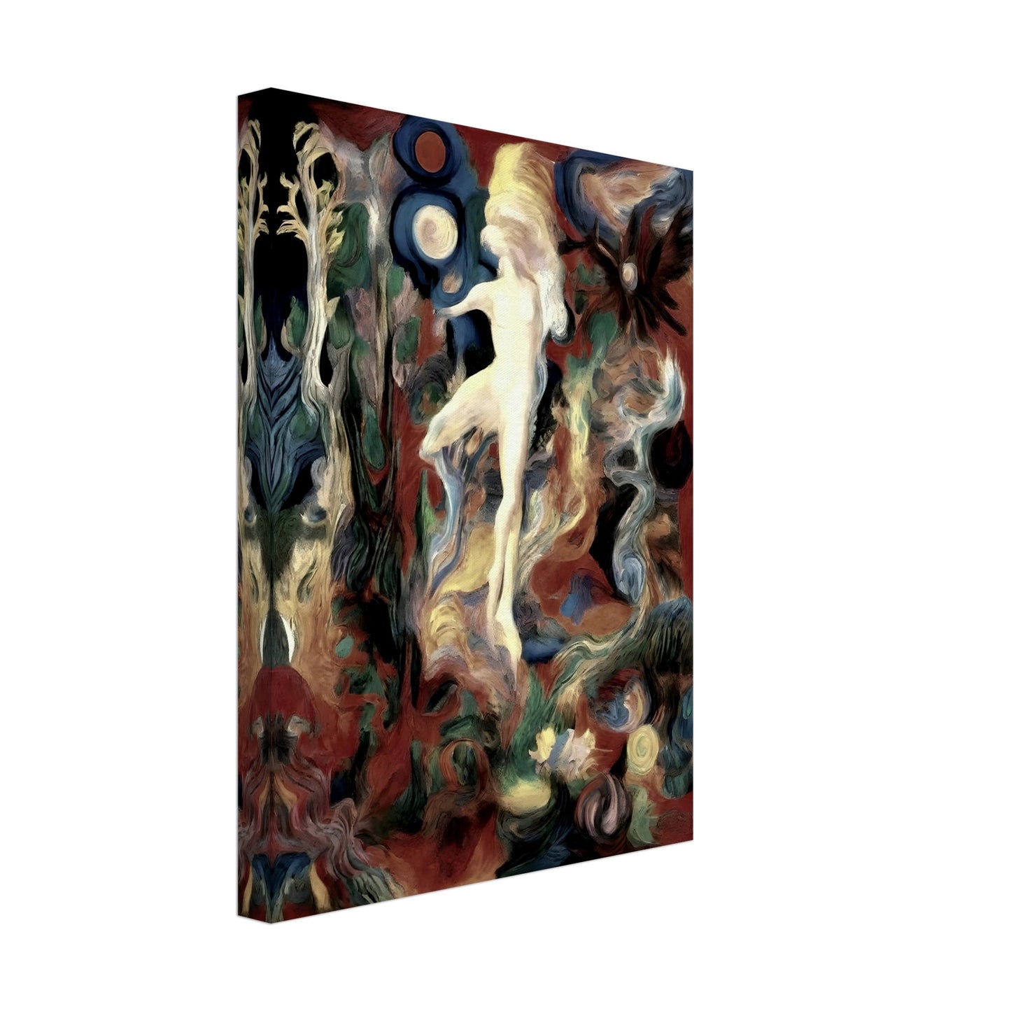 A surreal painting of a glowing figure dancing amidst swirling, vibrant colors and cosmic shapes, evoking a dreamlike atmosphere.
