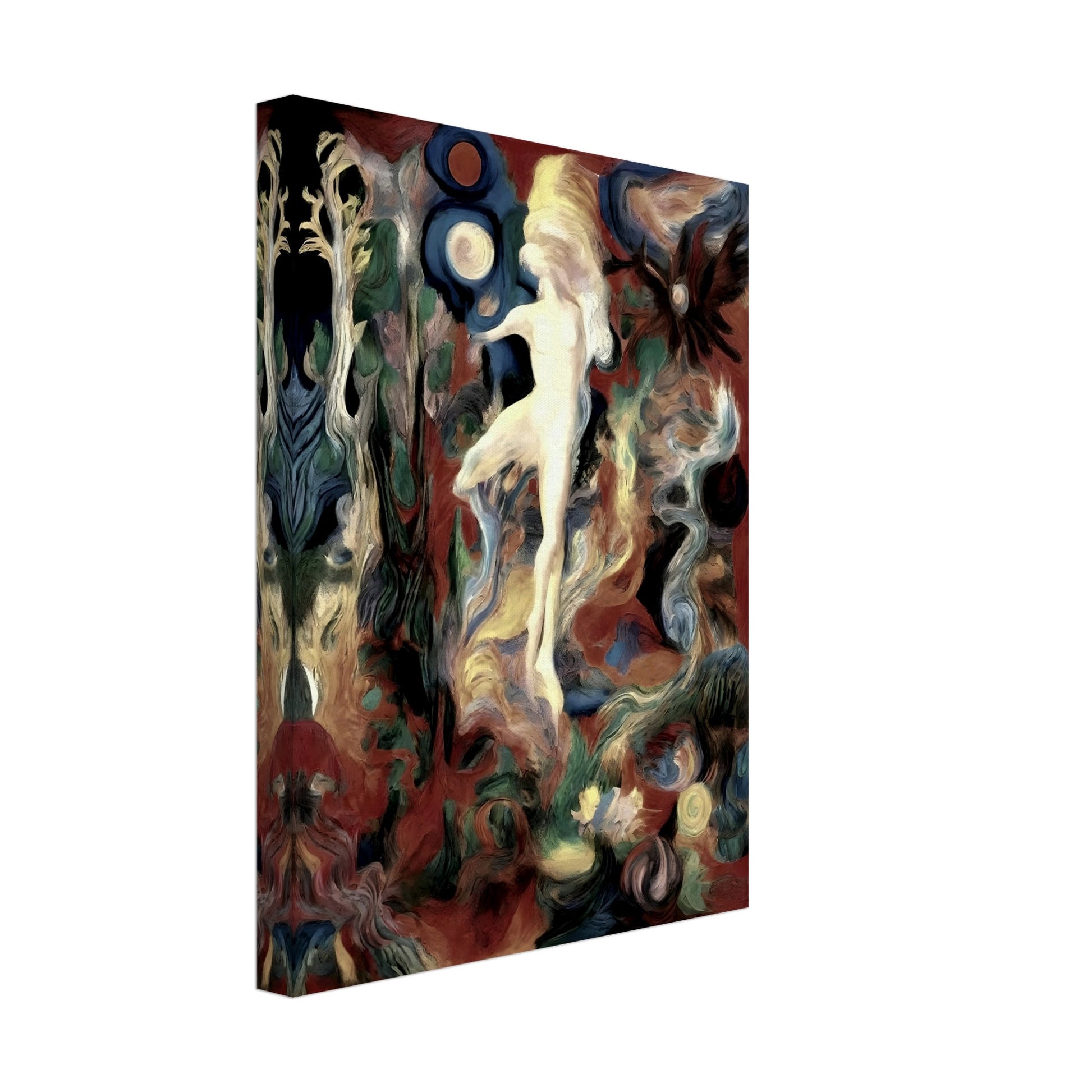 A surreal painting of a glowing figure dancing amidst swirling, vibrant colors and cosmic shapes, evoking a dreamlike atmosphere.